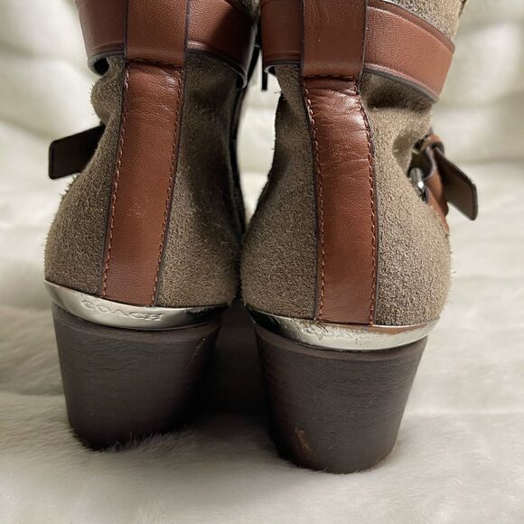 Coach Pauline leather suede khaki & Tan straps ankle boots side zipper s… - Picture 8 of 15